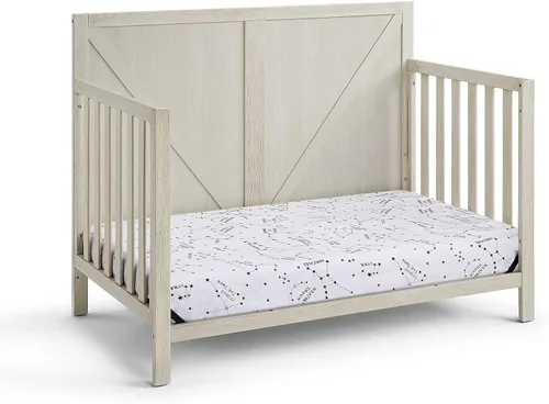 Vista 4 de HomVent Cuna convertible 4 en 1, estilo rústico de granja, se convierte de cuna de bebé a cama infantil, sofá cama y cama matrimonial, 3 alturas