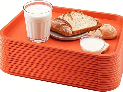 Vista 25 de Paquete de 5 bandejas azules de comida rápida de 14 x 10 pulgadas, bandejas rectangulares grandes para servir restaurante, bandejas de plástico