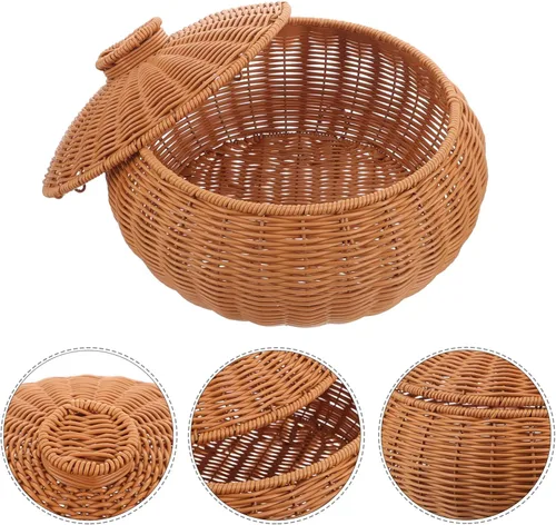 Vista 8 de Cesta de almacenamiento tejida de ratán cesta tejida para pan de mimbre para fruta, cubos de almacenamiento de mimbre, cesta de pan, pan de ajo