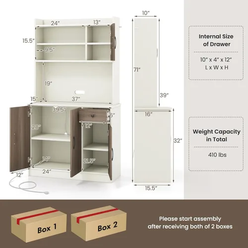 Vista 3 de Giantex Armario de buffet de 71 pulgadas con toma de corriente, aparador de cocina, despensa de buffet en la isla, servidor de utensilios de cocina