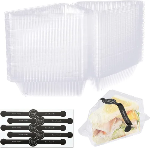 200 recipientes para rebanadas de pastel con tapas, recipientes de plástico transparente con bisagras para tarta de queso, cajas individuales