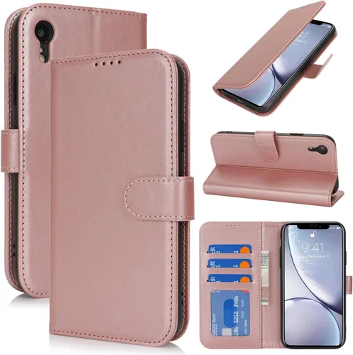 Vista 10 de Funda tipo cartera para iPhone XR con tarjetero, para iPhone Xr para mujeres y hombres, piel sintética a prueba de golpes con hebilla magnética