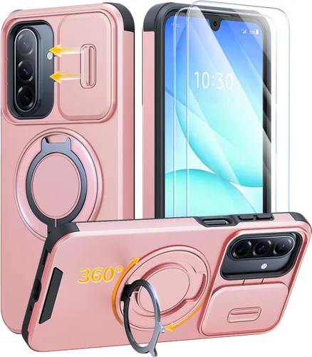 Vista 73 de JAME Funda para Samsung Galaxy A17/A16 5G, soporte de anillo, cubierta de cámara deslizante, 2 protectores de pantalla, protección de doble capa a