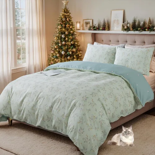 Vista 27 de FADFAY Juego de funda de edredón floral, tamaño completo, 100 % algodón, diseño de rosas y flores, funda de edredón azul, ropa de cama vintage