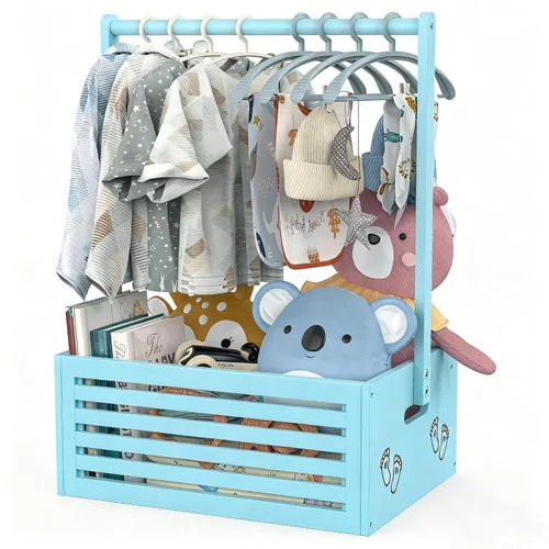 BAMBOOHOMIE Cesta de Baby Shower, Canastas de Bebé con Asas y Percheros, Caja de Bebé para Baby Shower, Canasta de Regalo de Bienvenida para Bebé