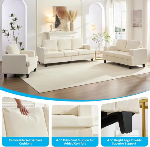 Vista 3 de Mjkone Juego de sofás de 3 piezas, sofás seccionales de 3 asientos y sofá biplaza con sillón, sofás de 82 pulgadas de ancho para sala de estar, sofá