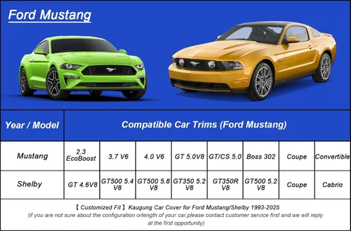 Vista 5 de Kaugung - Funda para auto impermeable de ajuste personalizado para Ford Mustang (1993-2025), cubierta exterior completa para automóviles, ligera