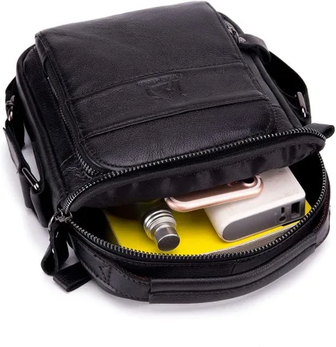 Vista 7 de Hebetag Small Leather Shoulder Bag Crossbody Pack for Men Outdoor Travel Business