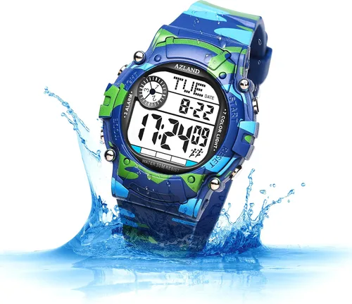 Vista 5 de AZLAND Reloj de pulsera para niños y niñas, con 3 múltiples alarmas, Digital