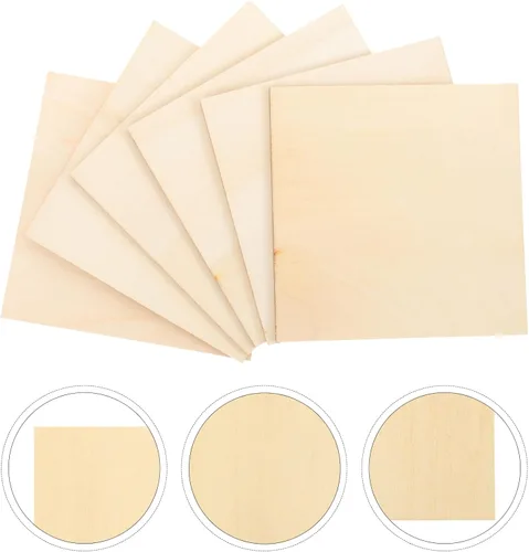 Vista 2 de EXCEART 10 piezas de hojas de madera sin terminar sin pintar hechas a mano, piezas cuadradas de madera, tablas de rebanadas de madera