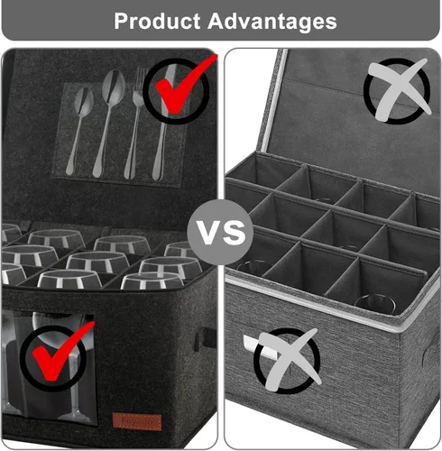 Vista 5 de Foyego Paquete de 2 Cajas de Almacenamiento para Copas de Vino con Divisores, Contenedores de Almacenamiento para Copas de Vino para Empacar