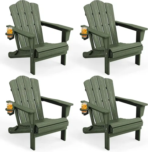 Vista 52 de KINGYES Silla plegable estilo Adirondack, sillas de patio resistentes a todo clima de HDPE, silla de césped con textura de madera para junto a