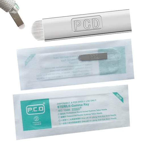 Vista 16 de PCD U14 - Agujas Mircoblading para cejas, 30 unidades, agujas desechables de maquillaje permanente, manual de tatuaje, hoja de arco, 14 pines