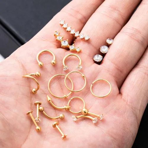 Vista 7 de REVOLIA - Juego de 32 pendientes de acero inoxidable para cartílago para mujer y niña concha hélice o tragus Daith