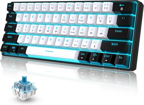 Vista 14 de Snpurdiri Teclado mecánico para juegos con cable al 60%, retroiluminación LED azul hielo de 61 teclas, mini teclado de oficina con cable