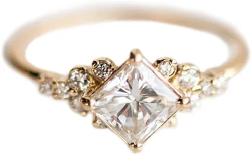 Vista 3 de Koguxuix Anillo vintage de oro anillo de compromiso con circonita cúbica y diamantes de cristal, anillo de boda de oro de 14 quilates Milgrain (8)