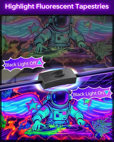 Vista 5 de Paquete de 2 luces LED negras de 42 W, barras de luz negra con enchufe+interruptor+cable de 6 pies, luz negra para fiesta brillante, póster