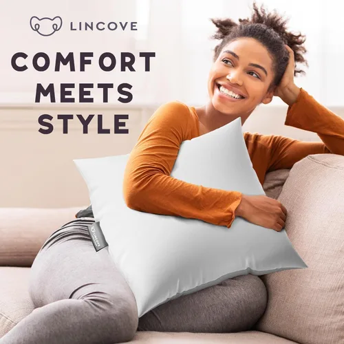 Vista 6 de Lincove Euro - Almohada cuadrada de 12 x 12 pulgadas, fabricada en Canadá, funda 100% algodón, relleno alternativo al plumón, apto para veganos