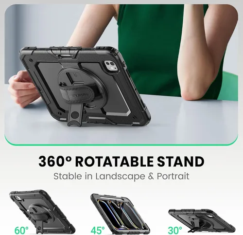 Vista 4 de SEYMAC para iPad Pro de 11 pulgadas Funda M5 2025/M4 2024, Funda Protectora Resistente a Prueba de Golpes con Protector de Pantalla, Soporte