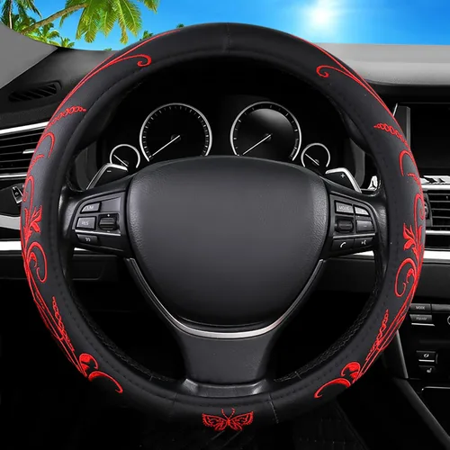 Vista 16 de Funda de cuero para volante de automóvil, material Panapi, universal de 14.5-15 pulgadas, antideslizante, transpirable, fundas para volante