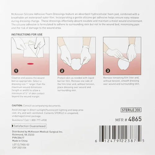 Vista 5 de McKesson Apósito de espuma hidrocelular, estéril, adhesivo de silicona sin borde, 7 pulg. x 7 in., 10 unidades, 1 paquete