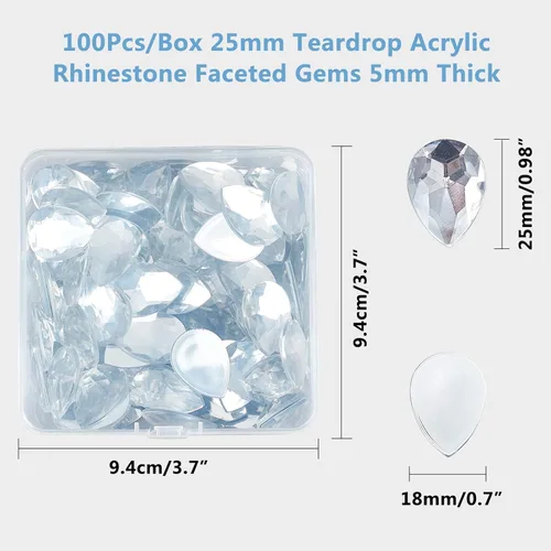 Vista 4 de FINGERINSPIRE Diamantes de imitación acrílicos transparentes con parte trasera plana, redondas y lágrimas, gemas circulares de cristal brillantes