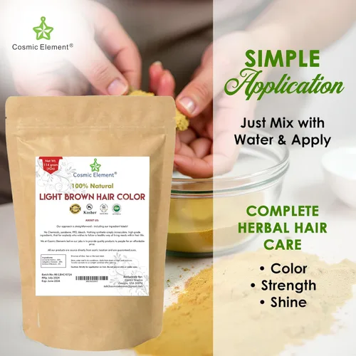 Vista 5 de Cosmic Element Polvo de henna marrón claro para color de cabello y barba, tinte natural orgánico, sin químicos, sin gluten, libre de crueldad, 4