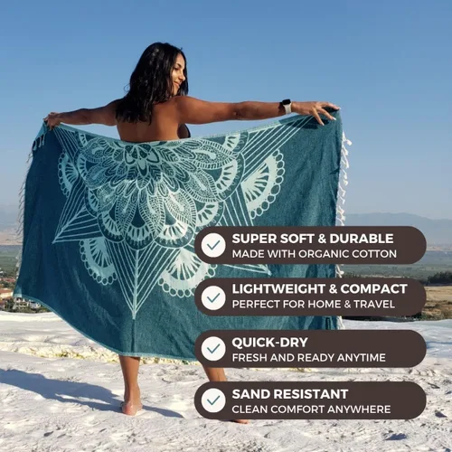 Vista 2 de FESHKA Toalla de playa turca a prueba de arena, toalla de viaje de gran tamaño, secado rápido y ligera, manta de playa 100% algodón orgánico