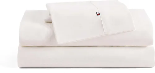 Vista 25 de Tommy Hilfiger - Sábanas para cama individual, ropa de cama de percal de algodón crujiente y fresca con funda de almohada a juego, juego de cama