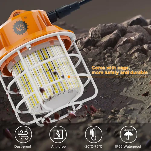 Vista 3 de Luz de trabajo temporal LED de 60 W, 8700 lúmenes, 5000 K, luces de construcción con cubierta protectora de acero inoxidable y gancho