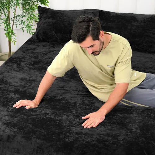 Vista 9 de PHF Sábana bajera ajustable de terciopelo tamaño individual, sábana bajera de lujo, súper suave, acogedora y cómoda, con bolsillo profundo de 15