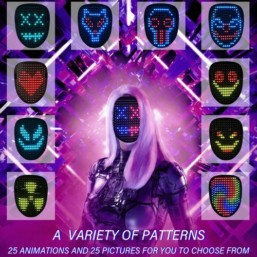 Vista 3 de Depointer Life Máscara LED con detección de gestos, máscara transformadora unisex con luz LED para disfraz, cosplay, fiesta, mascarada