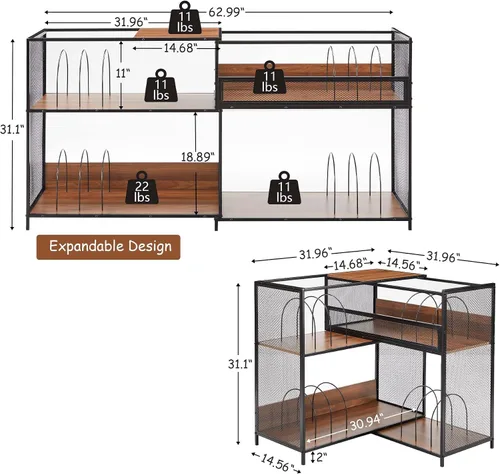 Vista 3 de Soporte esquinero para tocadiscos con estación de carga y puertos USB, gabinete de almacenamiento de discos de vinilo moderno de 3 niveles