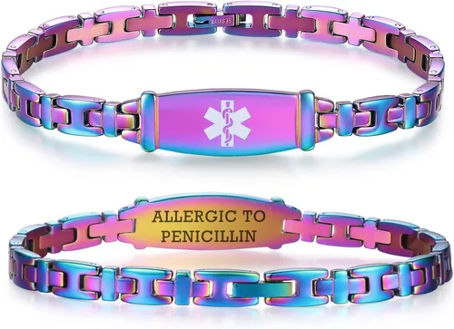 Vista 78 de LinnaLove Lady Medical Alert - Pulseras médicas de acero inoxidable para mujer, 7.5 pulgadas