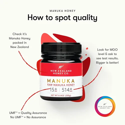 Vista 6 de New Zealand Honey Co. Miel de manuka cruda UMF 15+ MGO 514+, certificado UMF / 8.8oz