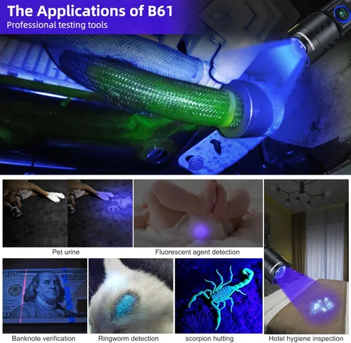 Vista 6 de DARKBEAM Linterna UV de 365 nm LED de luz negra, linternas ultravioleta, potente lámpara recargable USB -C Woods, resistente al agua enfocable