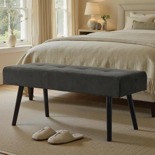 Vista 17 de Banco de entrada, banco beige para dormitorio, moderno extremo otomano de cama, bancos acolchados de pana para sala de estar, vestíbulo, vestíbulo