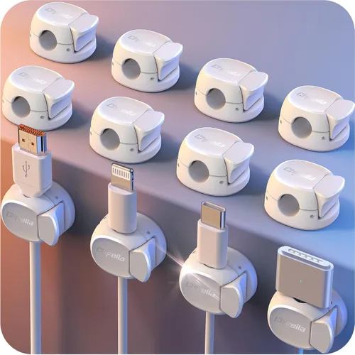 Vista 11 de Clips de cable - Chfeila Organizador de cables de resorte dual más reciente con cierre de gancho, paquete de 6 [máxima estabilidad] Gestión