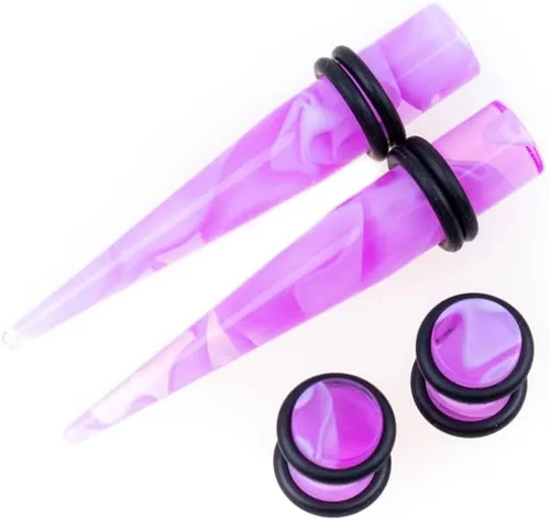 Vista 3 de Kit de Estiramiento de Orejas de 50 Piezas 14 Calibres-00 Calibres Expansores Cónicos de Acrílico Mármol Conjuntos de Joyería para Piercing