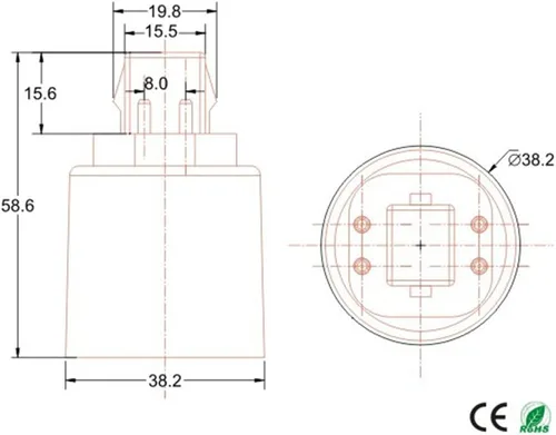 Vista 5 de E-Simpo 2 unidades de 4 pines Gx24q CFL a E26/E27 Tornillo medio LED Base de Bombilla Soporte de Luz Adaptador Convertidor. No Plug and Play