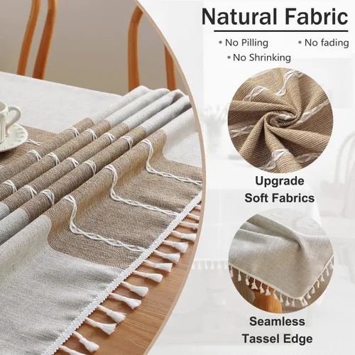 Vista 3 de JIALE Mantel rectangular de lino de algodón resistente, impermeable, mantel de granja, suave y sin arrugas, con borlas, 55 x 86 pulgadas, 6-8