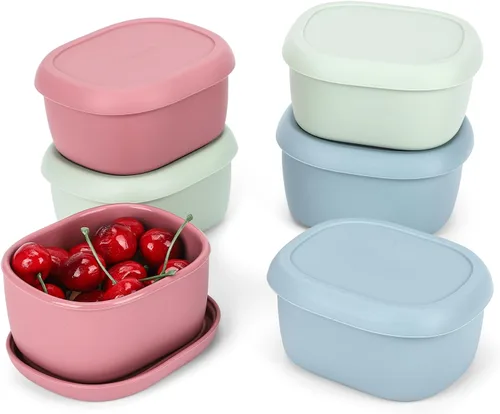 Vista 10 de 4 piezas recipientes de silicona de 10 onzas para refrigerios para niños, pequeños recipientes de alimentos con tapas, contenedor de frutas