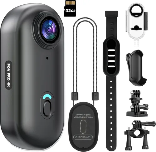 Mini cámara de acción WiFi 4K de 32 GB pulgar, POV, portátil, grabadora de video portátil con videocámara submarina IPX7, soporte para casco, DV