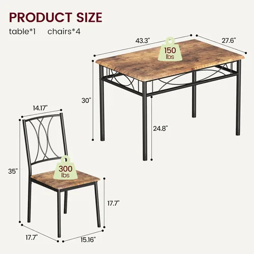 Vista 44 de Amyove Mesa de cocina y sillas para 4, juego de mesa de comedor para 4 personas con sillas tapizadas, juego de mesa de cocina rectangular de metal
