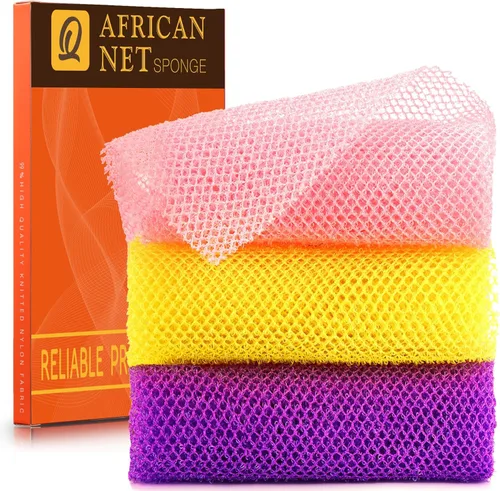 Vista 26 de Juego de ducha exfoliante de 3 piezas de red africana de estilo brillante, esponjas de baño largas para una piel suave y refrescada, el exterior