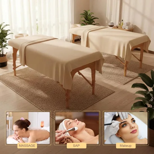 Vista 4 de Oudain Juego de 4 sábanas de microfibra suave para mesa de masaje de 3 piezas, incluye sábana encimera de masaje, sábana bajera ajustable y funda