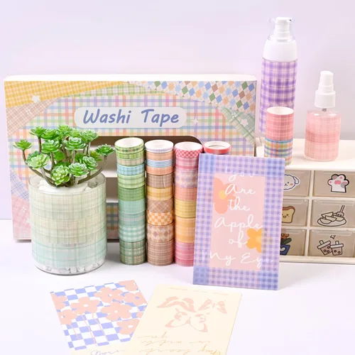 Vista 7 de Juego de cinta Washi de celosía, 100 rollos de cinta adhesiva, 5/8/10/15/20/1.181 in de ancho, 6.56 pies de largo/rollo de cinta decorativa