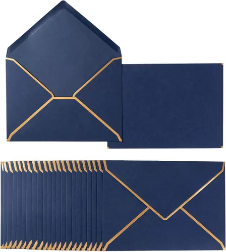Vista 14 de Paquete de 50 sobres A4 negros de 4x6 con solapa en V autoadhesiva y borde dorado para oficina, tarjetas de regalo de boda, invitaciones