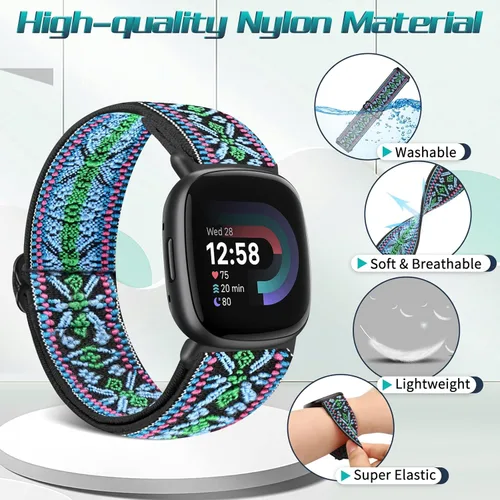 Vista 2 de Bandas elásticas compatibles con Fitbit Versa 4/Fitbit Sense 2/Fitbit Versa 3/Fitbit Sense bandas para hombres y mujeres, paquete de 4 correas