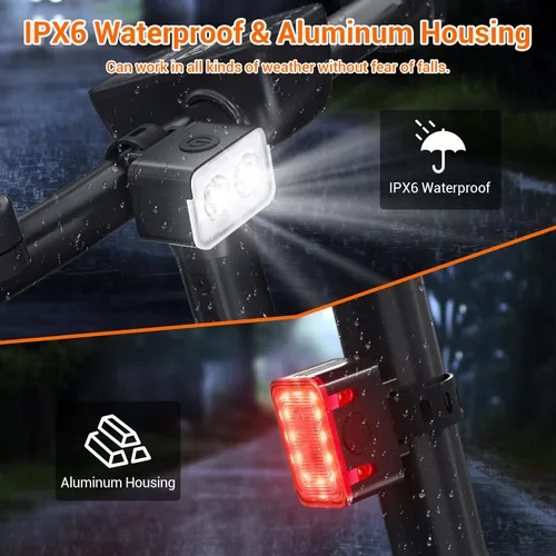 Vista 4 de RIDWIND Juego de luces de bicicleta recargable, 300 lúmenes, luz delantera y trasera de bicicleta, luces USB para bicicleta de noche, 5+6 modos